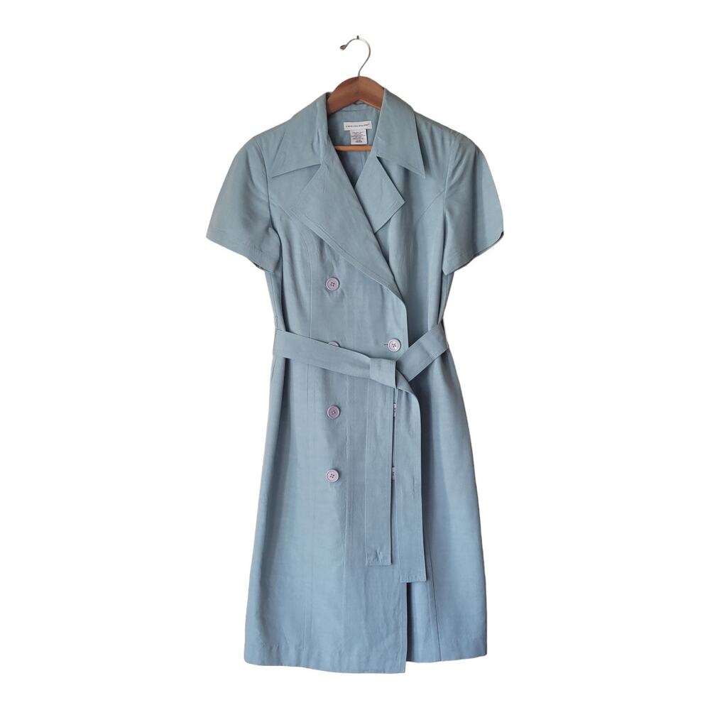 Vintage Irvine Park Blue Belted Trench Dress Women’s 12 Lined Short Sleeve Retro